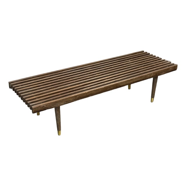 Mid-Century Slatted Walnut Bench / Coffee Table For Sale