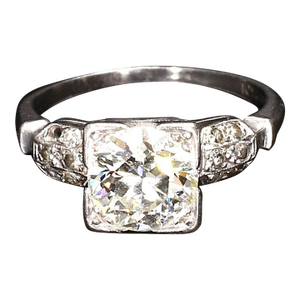 Mid 20th Century Platinum Ring With Round Diamond Center in a Square Setting - Size 4.75