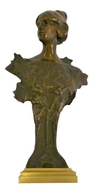 Early 1900s Hans Muller Jugenstil Petite Bronze and Gilt Bust of Lady