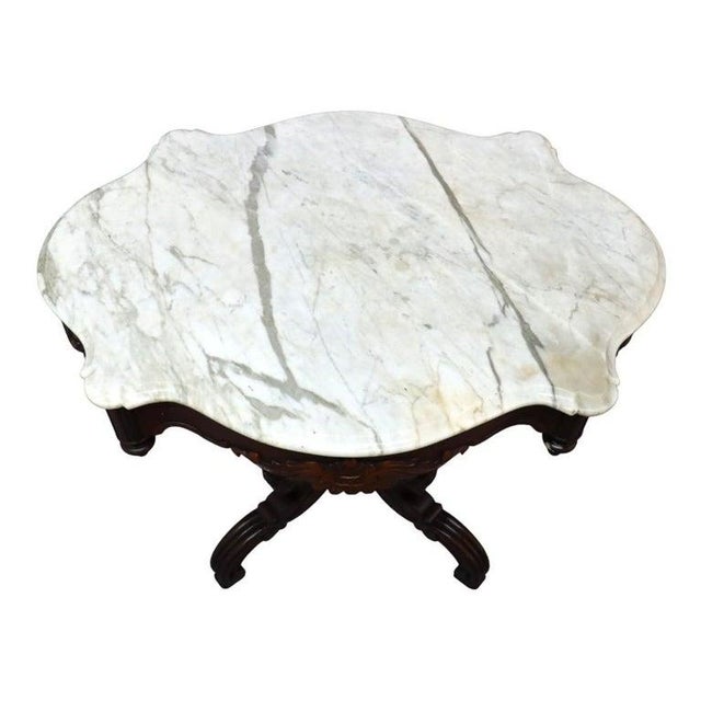 Renaissance Revival Carved Walnut & Marble Turtle Top Table C1890 For Sale - Image 9 of 14