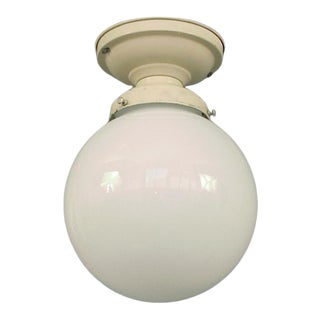 Vintage 1920s Art Deco Era White Ball Shade Enamel-Painted Fitter Flush-Mount For Sale