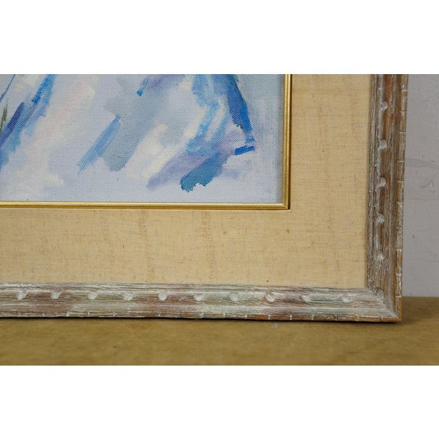 Late 20th Century Thomas J Strickland Woman in Blue Bonnet Original Portrait Oil Painting 26", Framed For Sale - Image 10 of 12