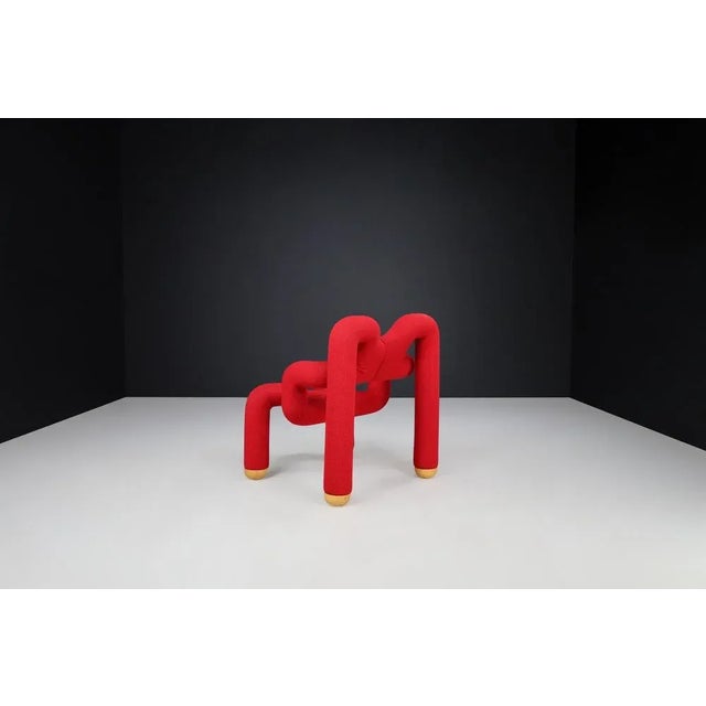 Postmodern Chair in Original Red Fabric attributed to Terje Ekstrom, Norway, 1984 For Sale - Image 4 of 10