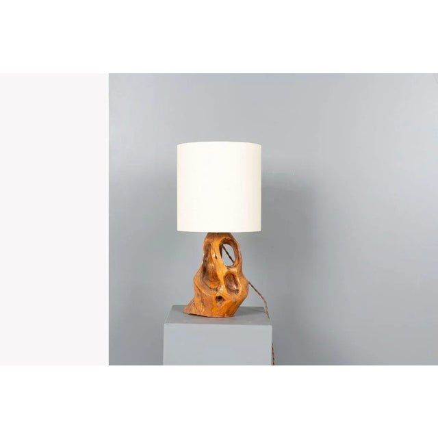 Beige Sculptural Olive Wood Table Lamp with Paper Shade, France, 1950s For Sale - Image 8 of 8