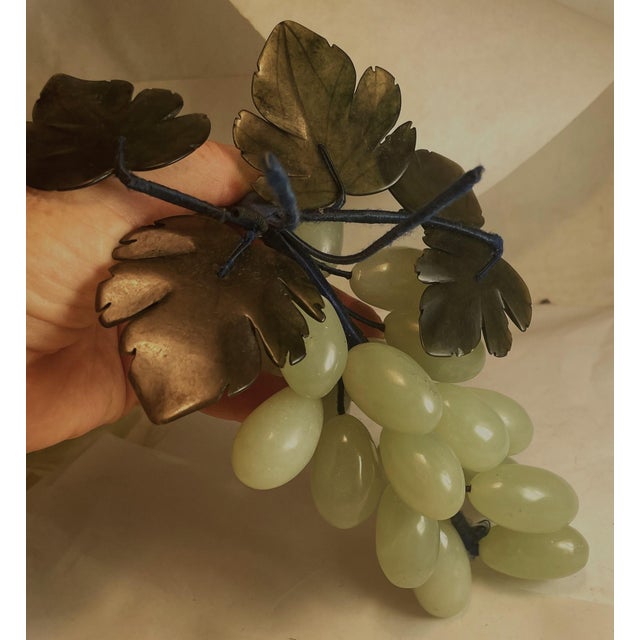 Mid 20th Century Asian Carved Jade Grape Cluster/Bunch Hard Stone Fruit With Leaves For Sale - Image 6 of 12