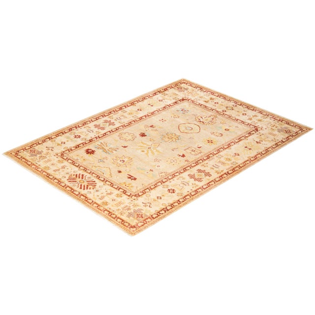 Sand Vintage Tribal Hand Knotted Wool Area Rug, Sand - 6'5" X 8'10" For Sale - Image 8 of 9