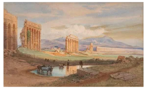 Carl Friedrich Heinrich Werner, Ruins of the Ancient Aqueduct, 1872, Watercolor & Pencil on Paper