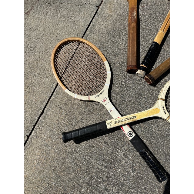 1970s Collection of Vintage Miscellaneous Wooden Tennis Rackets- Set of 5 For Sale - Image 5 of 7