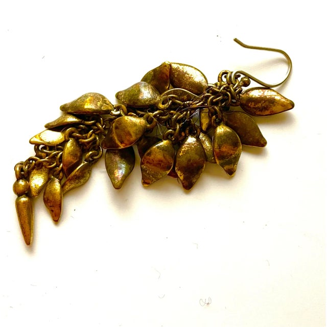 Art Deco Etruscan Revival Brass Shoulder Duster Earrings - 2 Pieces For Sale - Image 3 of 3