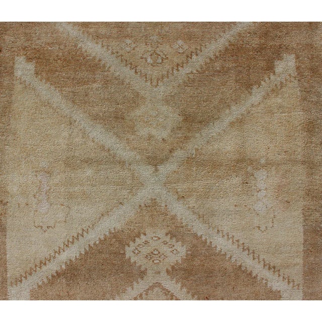 Vintage Turkish Oushak Runner Neutral and Warm Colors With Tribal Medallions For Sale - Image 9 of 13