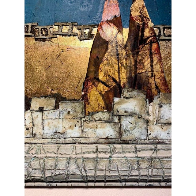 Andrea Stella "Golden Beach" Gold Leaf Oil Mixed Media Painting, Coastal Figurative Abstract, Italian Contemporary Art, 2010 For Sale - Image 4 of 8