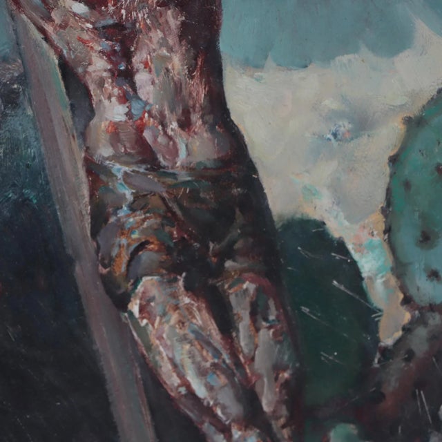 American Mid 20th Century "Antique Crucifix" Still Life Oil Painting on Masonite by Arthur Meltzer, Framed For Sale - Image 3 of 7