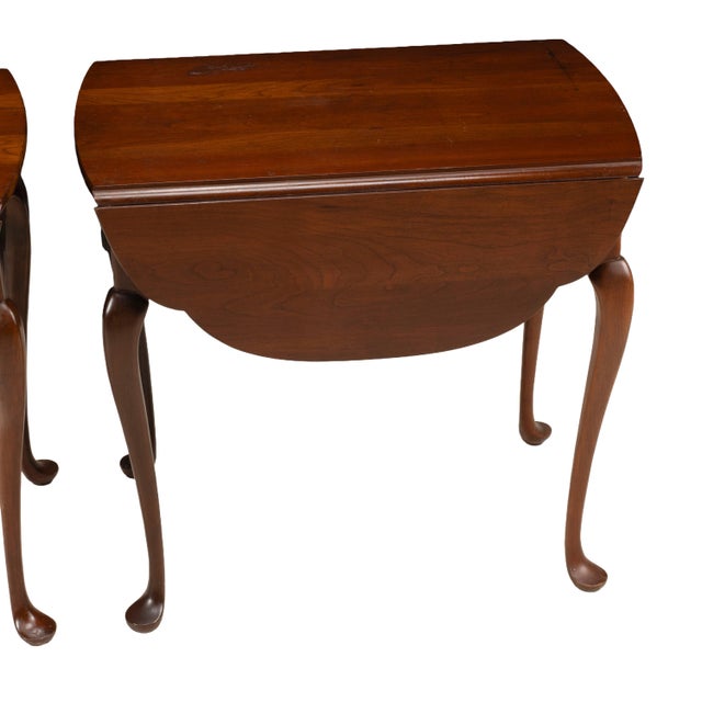 1970s Pair Hitchcock Solid Cherry Drop Leaf Side Tables Queen Anne Style End Tables For Sale - Image 15 of 15