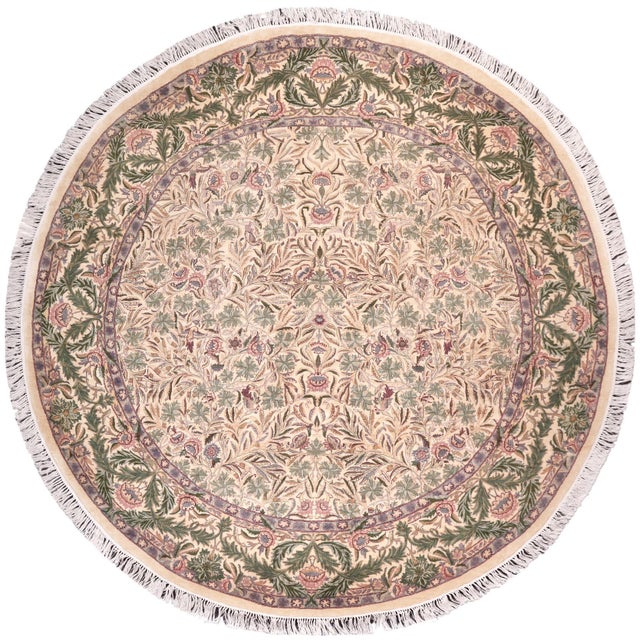 Shabby Chic 1990's Floral Pak-Persian Beige/Green Wool Round Rug- 8'1'' X 8'2'' For Sale - Image 9 of 9