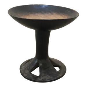 Vintage Mid 20th Century Hand Carved African Wooden Bowl on Pedestal