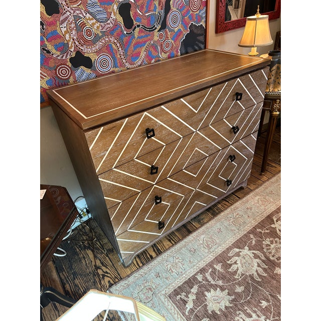 Cerused Wood and Inlaid Geometric Pattern Chest of Drawers For Sale - Image 12 of 13