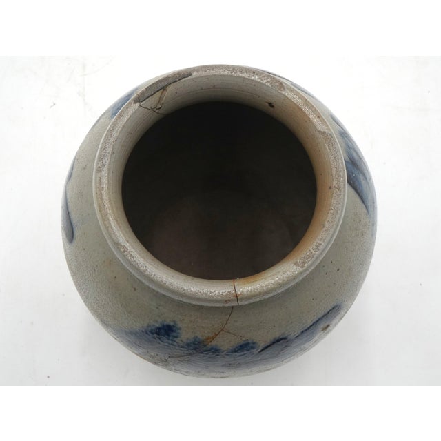 Ceramic Antique Blue Stoneware Crock Urn Jug For Sale - Image 7 of 10