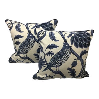 Contemporary Printed Bird Pillows- a Pair For Sale