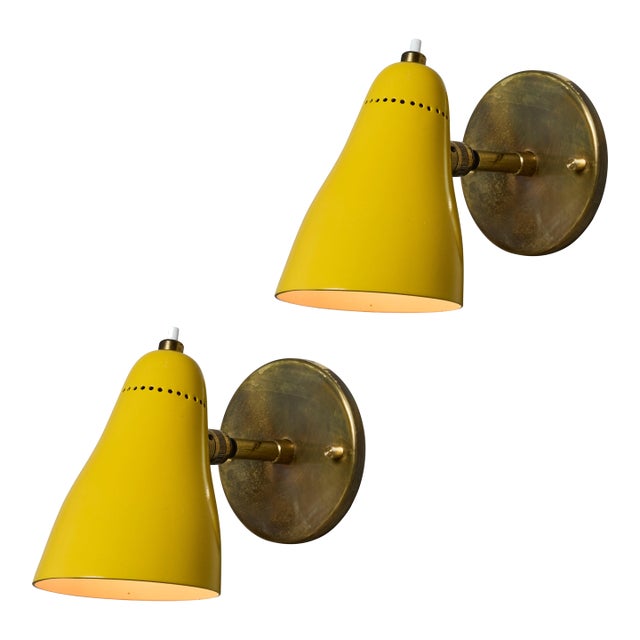 1950s Giuseppe Ostuni Model #101 Yellow Articulating Sconces for O-Luce, Unmarked - a Pair For Sale