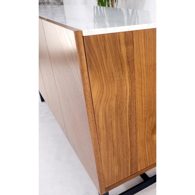 White Walnut 4 Doors Credenza Marble Carrara Top Bracket Leg Mint For Sale - Image 8 of 18
