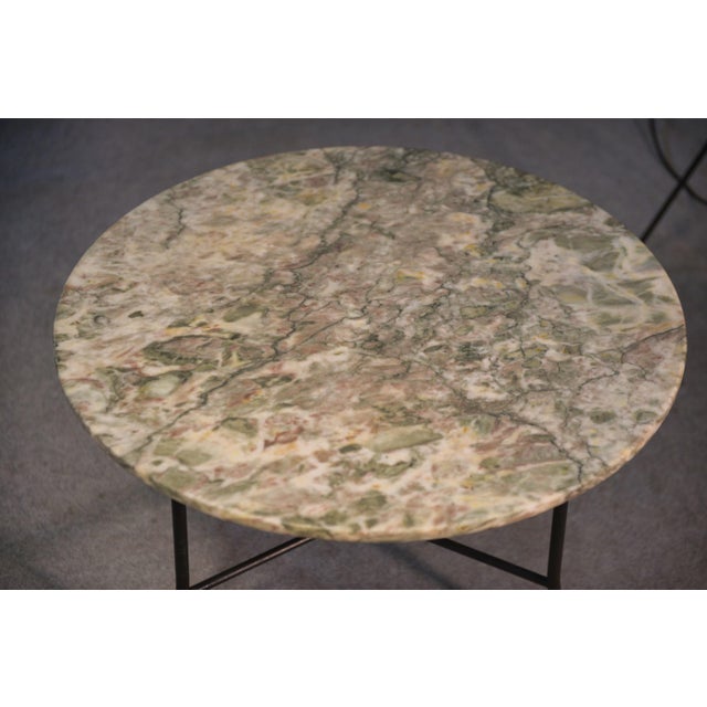 Contemporary Marble Side Table with Wrought Iron Base and Brass Balls in the style of Jean Royère, 1940s For Sale - Image 3 of 10