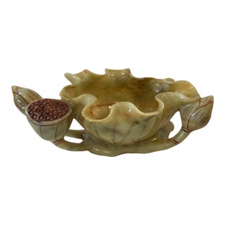 Early 20th Century Antique Chinese Carved Nephrite Jade Lotus Brush Washer Bowl For Sale