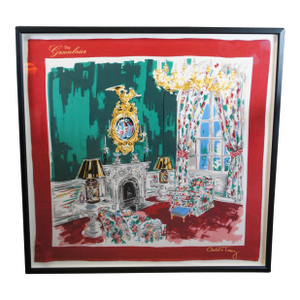 Mid 20th Century Carleton Varney Greenbrier Writing Room Dorothy Draper Silk Scarf Shadow Box, Framed