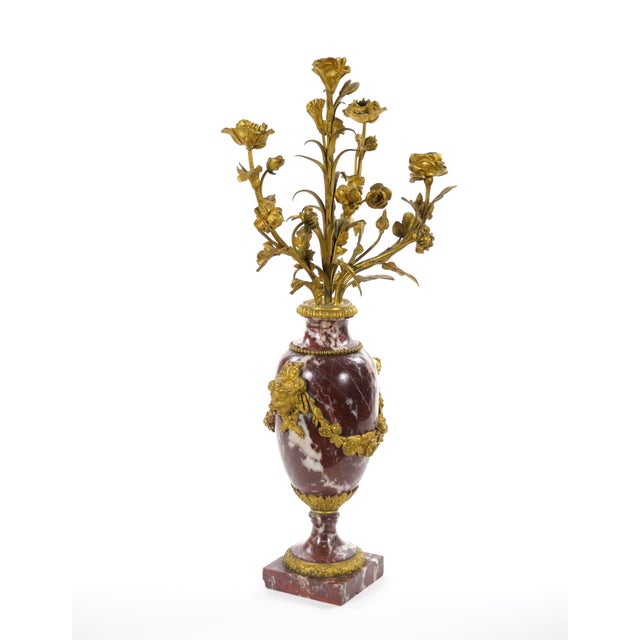 French Louis XVI Style Candelabra / White-Veined Red Marble & Gilt Bronze, 1885 For Sale - Image 17 of 18