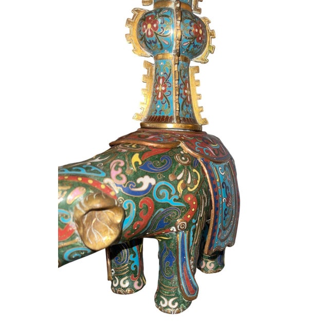 19th Century Pair of 19th Century Chinese Cloisonné Elephant Gu Vases For Sale - Image 5 of 10