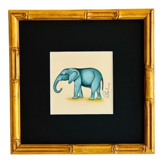 Original Miniature Hand-Painted Elepahant Painting. Framed For Sale