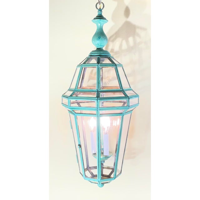 Vintage Solid Brass French Style – Verdigris – Hexagonal Chandelier -31”h X 12”w For Sale - Image 11 of 17