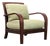 Ethan Allen Jamaica Lounge Chair With Curved Wood Arms and Green Cushions For Sale