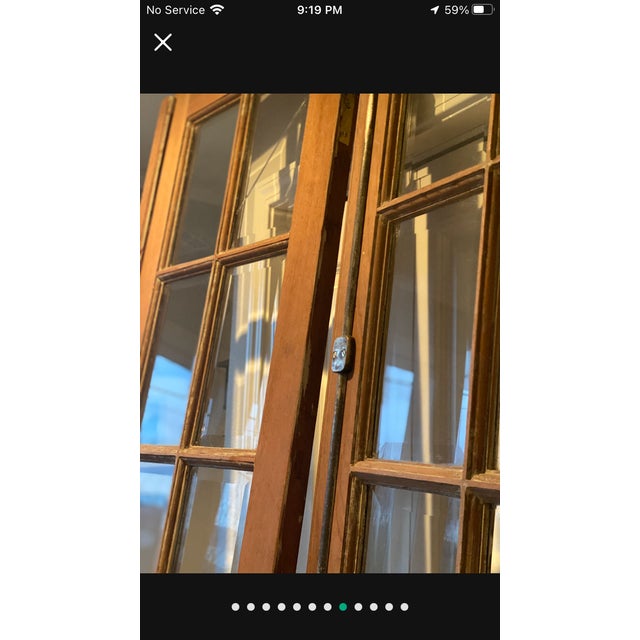 Antique Tall French Doors Beveled Glass With Fan Light Semi Circle Arch Window For Sale - Image 16 of 17