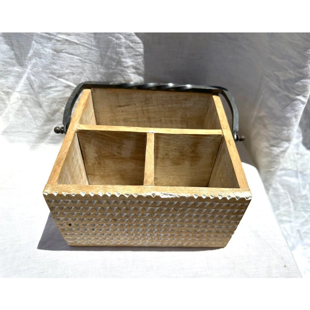 2020s Farmhouse Carved Wood Utensil Holder For Sale - Image 5 of 6