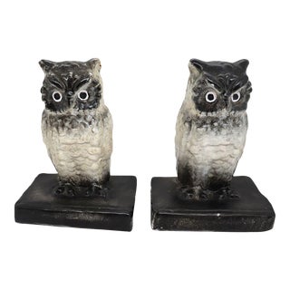 American Northwestern Terra Cotta Company Glazed Owl Bookends - A Pair For Sale