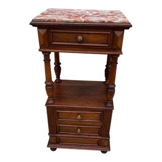 Early 20th Century Antique Solid Walnut Marble Top Side Table For Sale