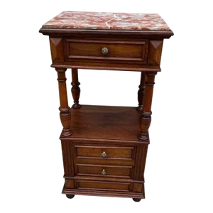 Early 20th Century Antique Solid Walnut Marble Top Side Table