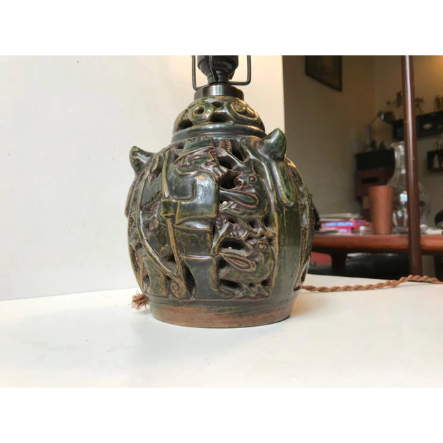 Danish Ceramic Hunting Motifs Table Lamp from Lauritz Hjorth, 1920s For Sale - Image 3 of 14