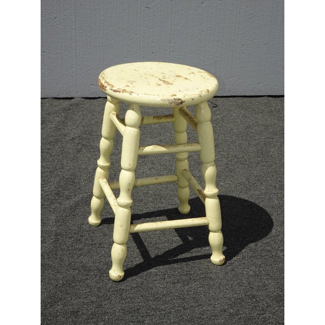 Vintage French Country Farmhouse Chic Yellow Rustic Stool For Sale - Image 9 of 11