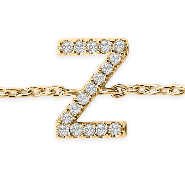 Contemporary 10K Yellow Gold Diamond Accent "Z" Initial Charm and Link Bracelet For Sale - Image 3 of 6