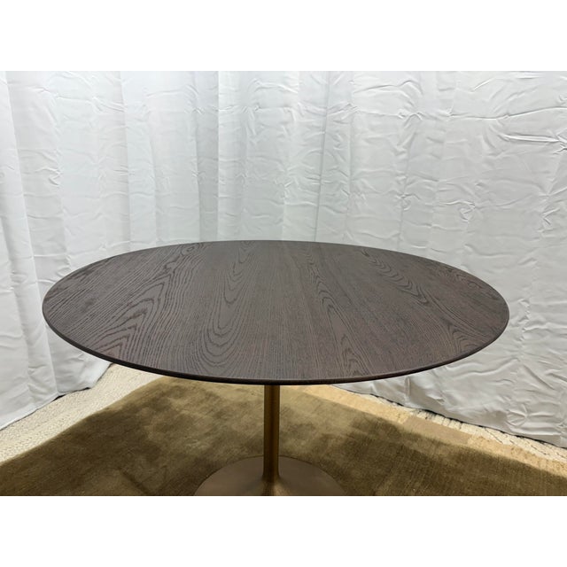 Rh Aero Bistro Table — 42" Round Brown Oak Top | Antiqued Brass Pedestal Base For Sale - Image 11 of 18
