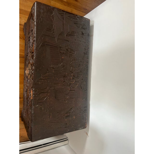 Wood Carved Camphor Dark Wood Chest 1940s For Sale - Image 7 of 10
