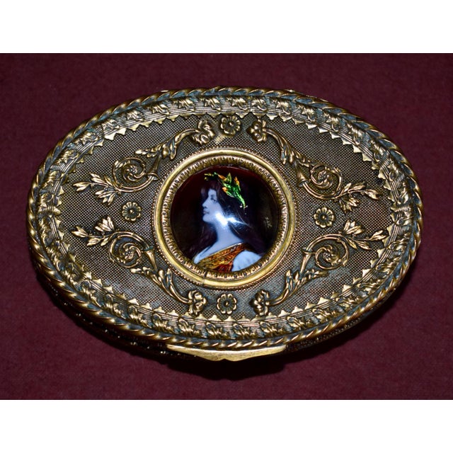Bronze Antique Bronze Casket Box French Ormolu Jewelry Hand Painted Enamel Portrait For Sale - Image 8 of 18