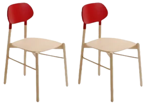 Set of Red Bokken Chairs in Natural Beech by Colé Italia