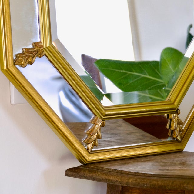 Large Octagonal Mirror with Beveled Edges in Gilded Wood, 1960s For Sale - Image 4 of 8