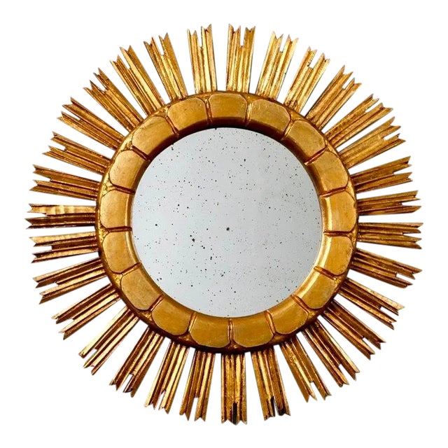 Mid Century Medium Size Giltwood Sunburst Mirror For Sale