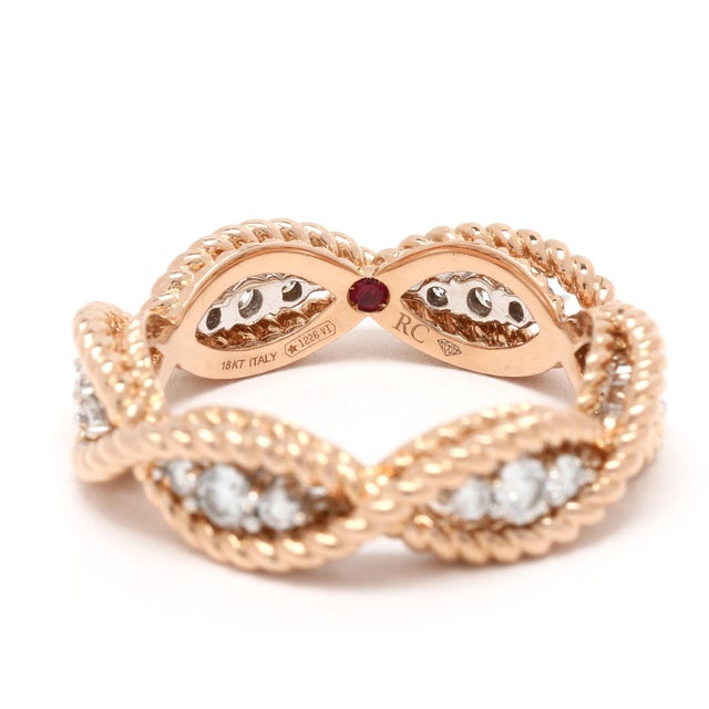 Modern Roberto Coin .46ctw Diamond and Ruby Infinity Band Ring, 18k Rose Gold For Sale - Image 3 of 6