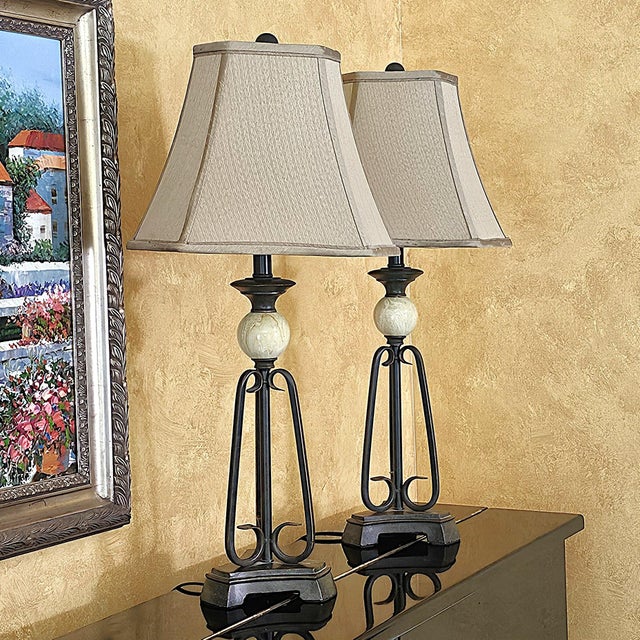 Pair of Uttermost Wrought Iron & Ceramic Sphere Table Lamps For Sale - Image 18 of 18
