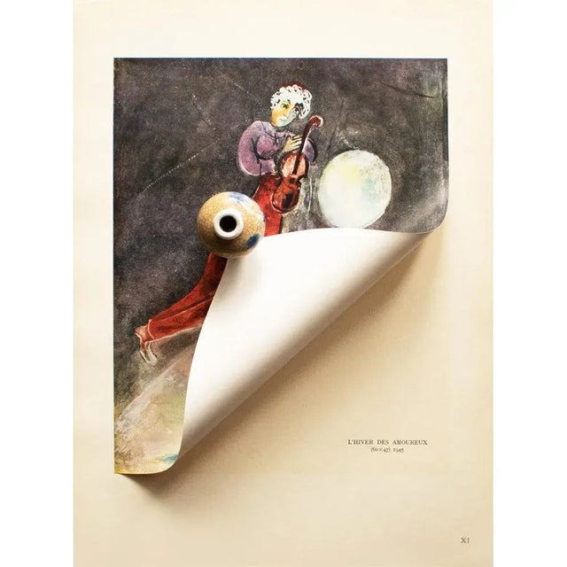 The School of Paris 1947 After Marc Chagall, "The Winter of Lovers" First Edition Period Offset Lithograph For Sale - Image 3 of 7