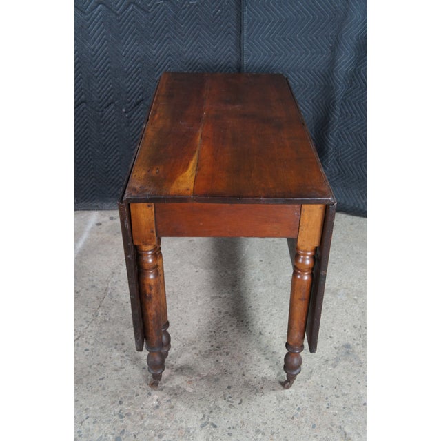 Wood Antique Country Farmhouse Cherry Dropleaf Gateleg Dining Table Console For Sale - Image 7 of 14